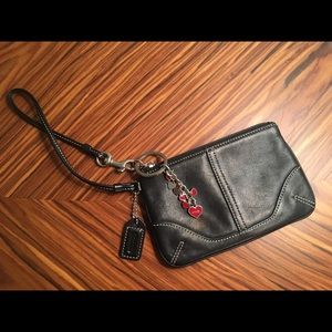 Coach Leather Wristlet with Hearts Charm